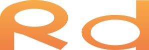 Logo med bogstaverne R og d i orange nuancer, der symboliserer kreativitet og innovation.