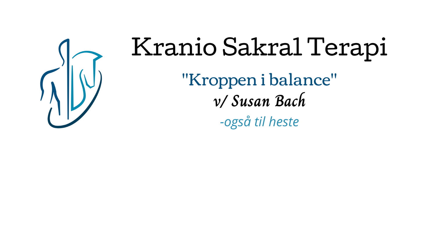 Kranio Sakral Terapi logo med teksten "Kroppen i balance" og navnet Susan Bach, også til heste.