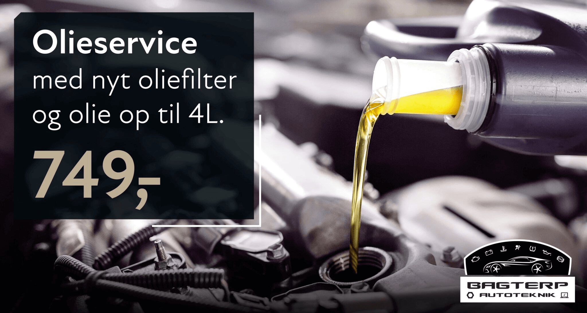 Olieservice med nyt oliefilter og olie op til 4L til 749,- i bilværksted.