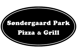 Søndergaard Park logo med teksten "Pizza & Grill" i hvid skrift på sort baggrund.