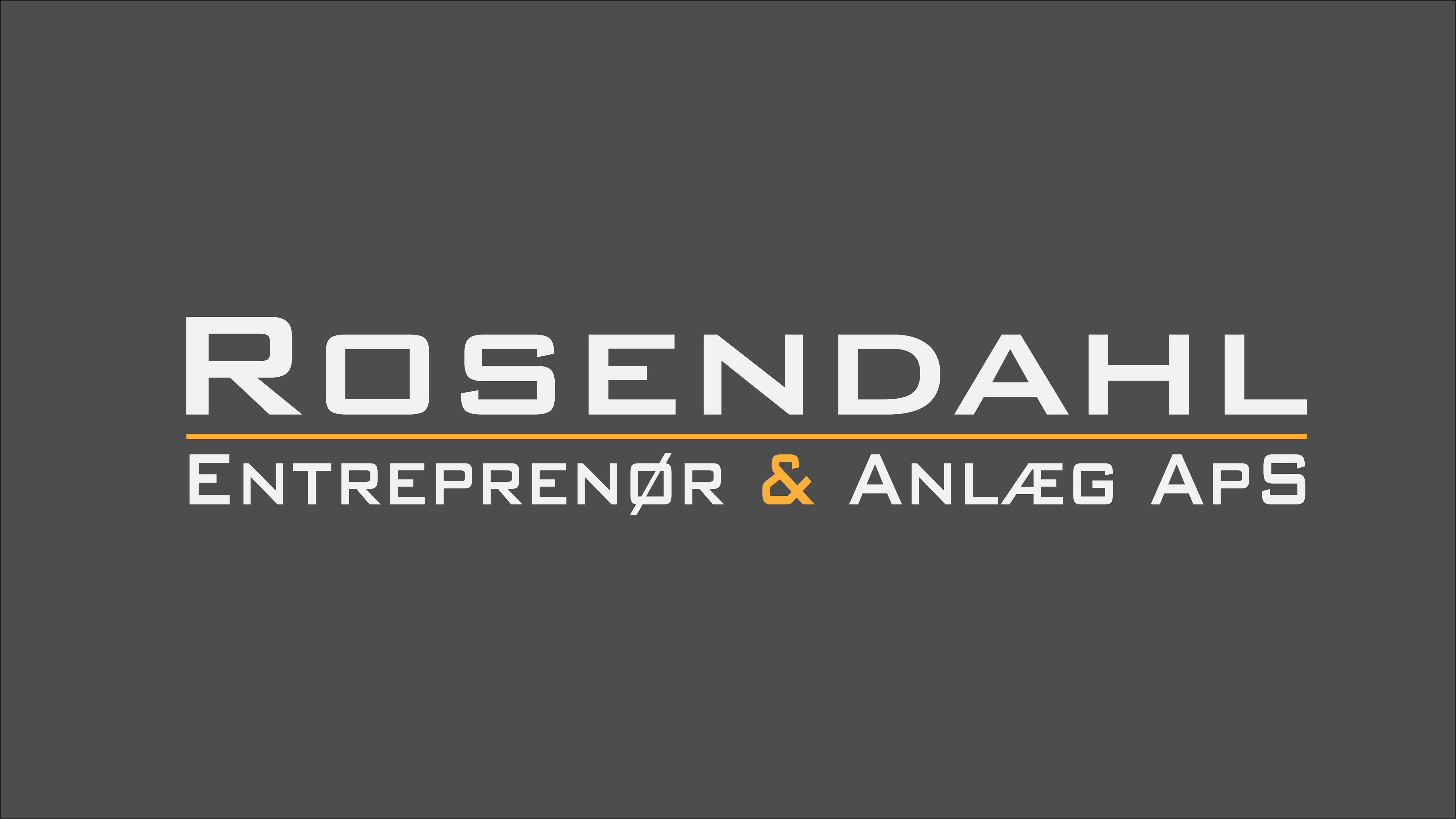 Rosendahl Entreprenør & Anlæg ApS logo på grå baggrund med hvid og gylden tekst.