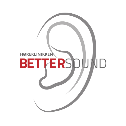 Logo for Høreklinikken Better Sound med et øre og teksten "BETTER SOUND" i rød og grå farve.