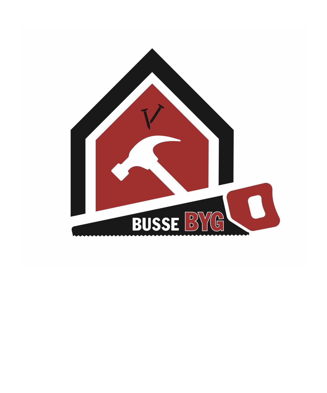 Logo for Busse Byg med en hammer og en sav, symboliserer byggeri og håndværk.