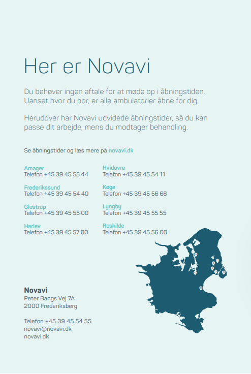 Her er Novavi med kontaktinformation og åbningstider for ambulatorier i Danmark.