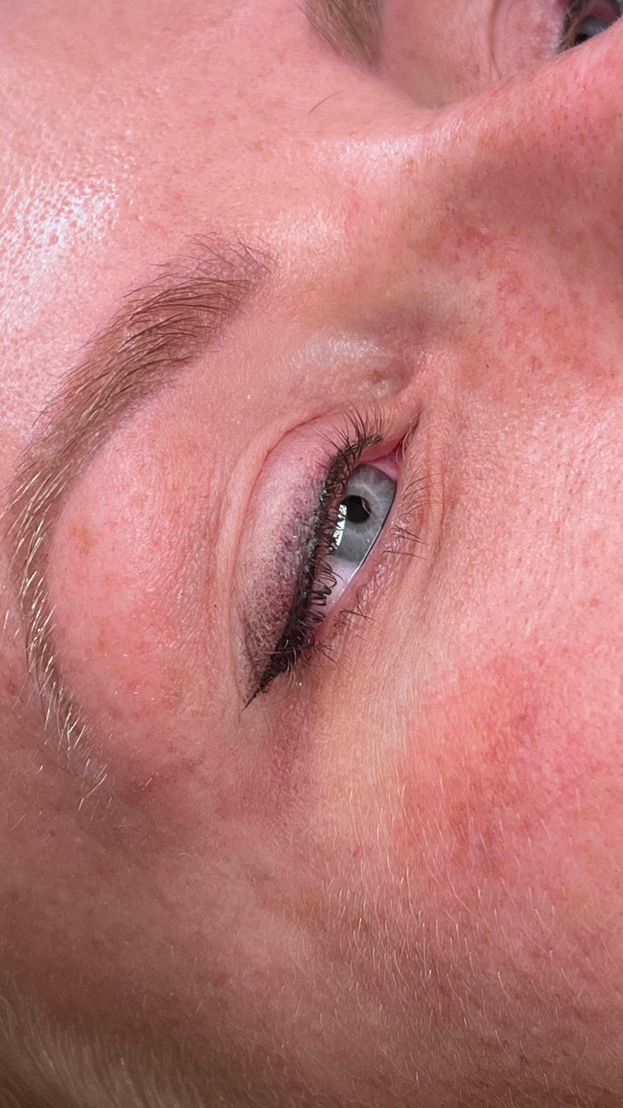 Nærbillede af et kvindeligt øje med smuk makeup og velplejede øjenbryn.