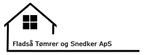 Logo for Fladså Tømrer og Snedker ApS med hus og vinduer i sort-hvid design.