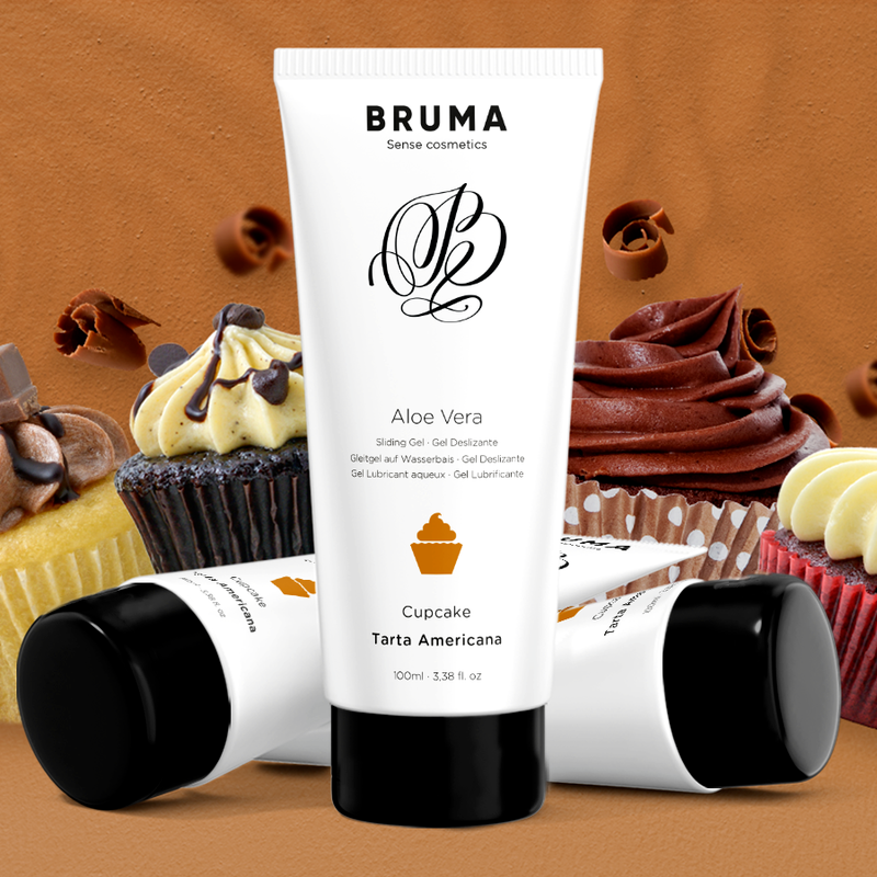 Håndcreme med Aloe Vera fra Bruma, omgivet af farverige cupcakes og chokoladefondant.