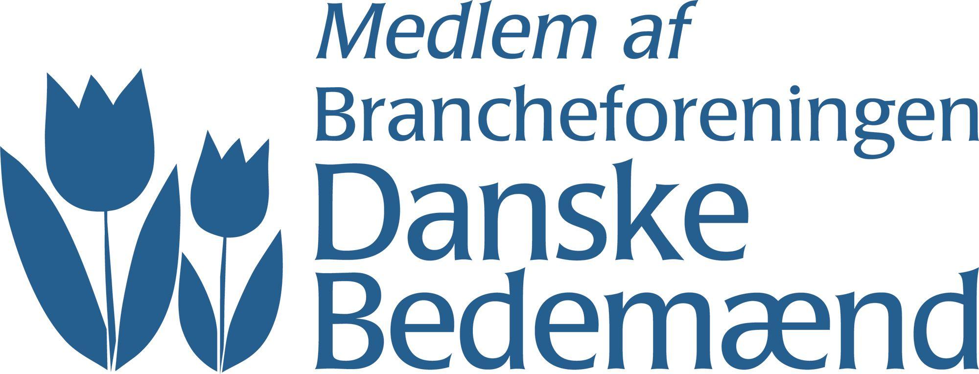 Medlem af Brancheforeningen Danske Bedemænd med blå tulipaner i logoet.