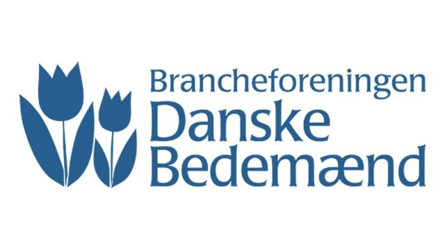 Brancheforeningen Danske Bedemænds logo med tulipaner og tekst i blå farve.