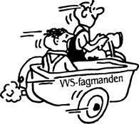To personer i en skubbevogn, hvor den ene sidder og den anden står, med tekst "WS-fagmanden".