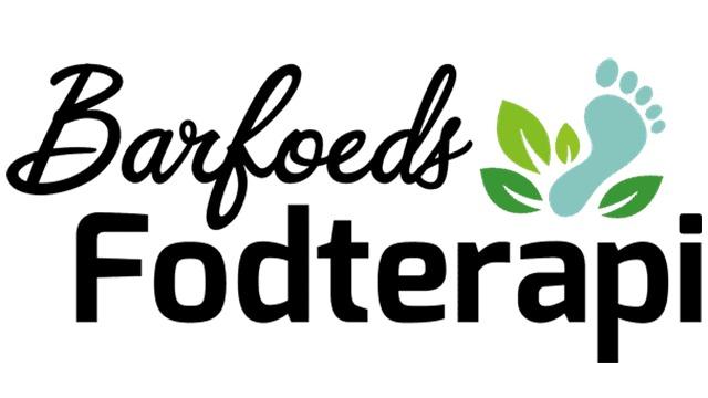 Logo for Barfoeds Fodterapi med grønne blade og en fodaftryk i blå farve.