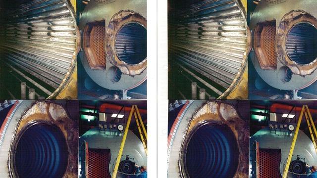 Billede af to industrielle rør med ribber og detaljeret indvendig struktur, set fra forskellige vinkler.