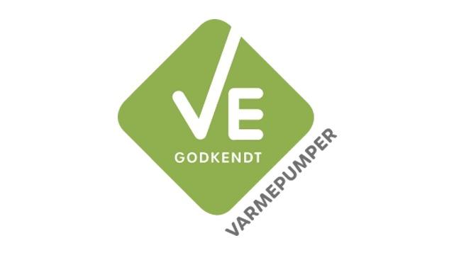 VE Godkendt logo for varmepumper med grøn diamantformet baggrund.