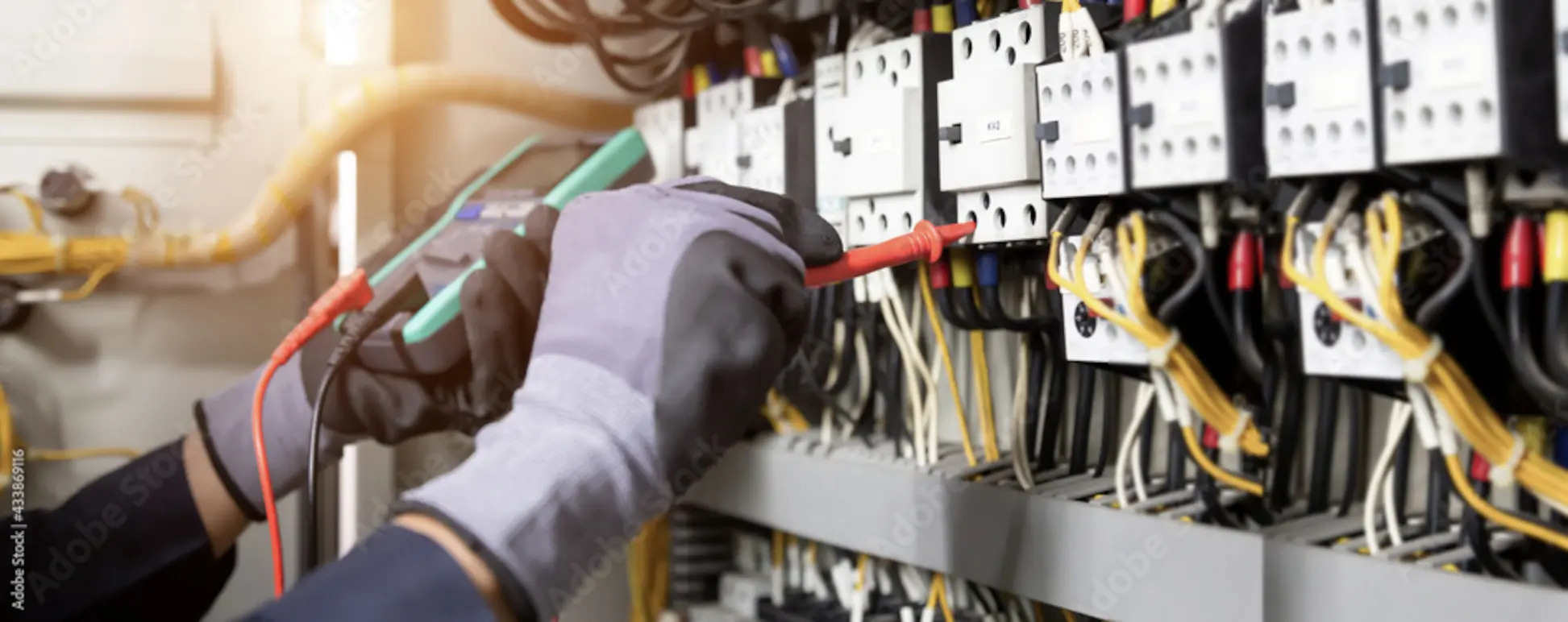 En elektriker bruger et multimeter til at teste elektriske forbindelser i et kontrolpanel.