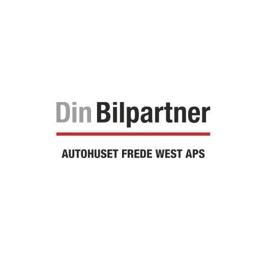 Logo for Din Bilpartner, AutoHuset Frede West APS, med tekst i sort og rød.