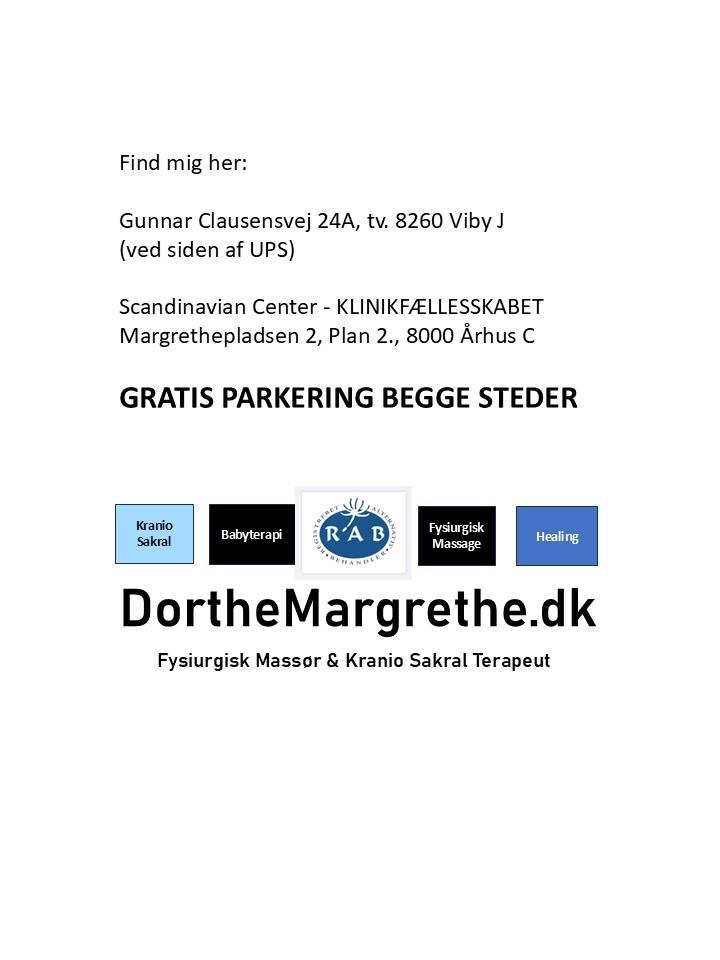 Find mig her: Gunnar Clausensvej 24A, 8260 Viby J, Scandinavian Center, gratis parkering.