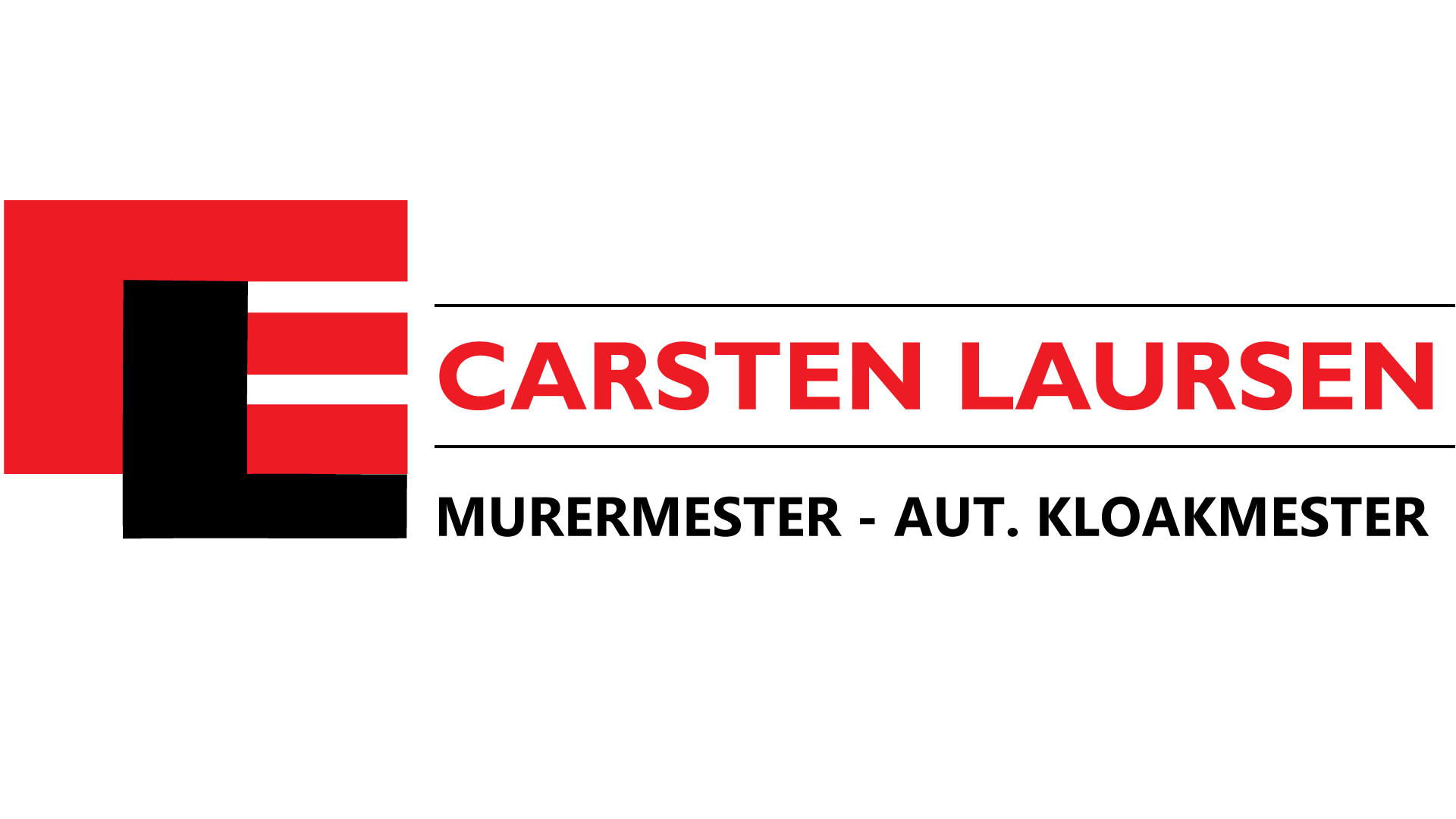 Logo for Carsten Laursen, murermester og aut. kloakmester, med rød og sort farve.